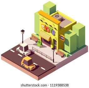 Vector isometric toy store with signboard and awning