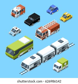 Vector isometric transport, 3d car icons set isolate on white background. Urban traffic pictures. Transport car isometric icon, illustration of auto transport