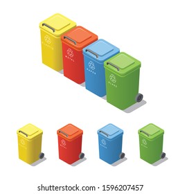 Vector Isometric Trash Can For 
 Separate Waste Bin, Recycling Container