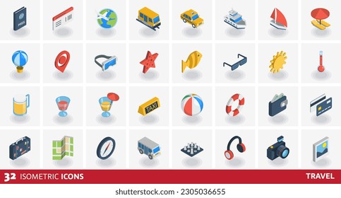 vector isometric travel icon set