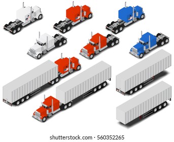 Vector Isometric Truck With Trailer