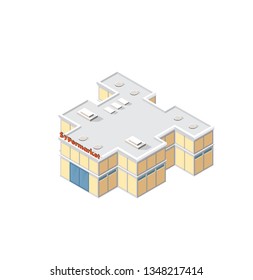 Vector isometric urban architecture building of modern city with street, skyscraper, and town, house. For business illustration and construction map shape background