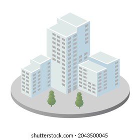 Vector isometric urban architecture single building of the modern city with a street townhouse apartment residential skyscraper of technology business equipment style urban isometric illustration.