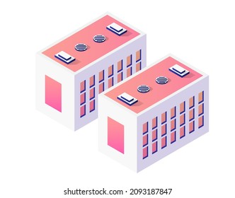 Vector isometric urban architecture single building of the modern city with a street townhouse apartment residential skyscraper