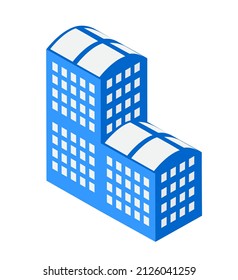 Vector isometric urban architecture single Bright Cerulean building of the modern city with street, skyscraper, and town, house.