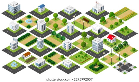 Vector isometric urban architecture single building of the modern city with a street townhouse apartment residential skyscraper