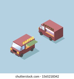 Vector isometric van car with coffee