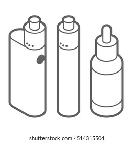 Vector isometric vape device outline icon set. Isolated on white.