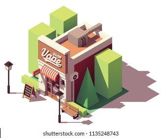 Vector isometric vape shop or electronic cigarette shop with signboard and awning