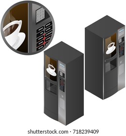 Vector isometric vending coffee machine. Coffee machine icon