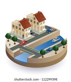 Vector isometric view of a country house