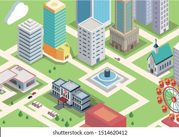 Vector isometric view of the district