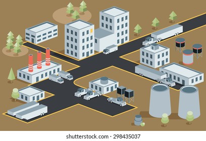 Vector isometric view of the industrial district