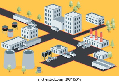Vector isometric view of the industrial district