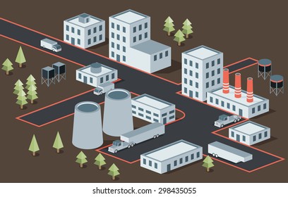 Vector isometric view of the industrial district