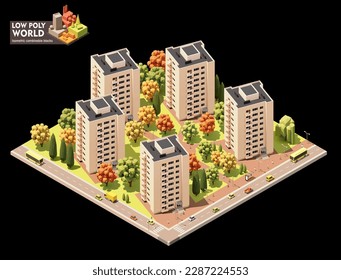 Vector isometric world map creation set. Combinable map elements. Town or city residential area map. Multi storey buildings and streets