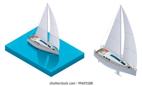 Vector Isometric Yacht Boat On The Water Surface