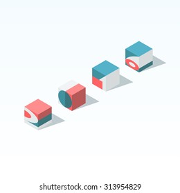 Vector isometrical cubes with numerals 2016. New year and christmas card, blank, template. 