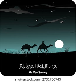 Vector isra' mi'raj Islamic background with moon in bright light.