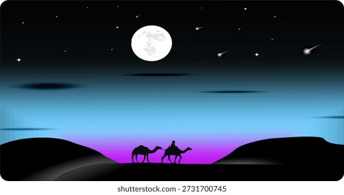 Vector isra' mi'raj Islamic background with moon in bright light.