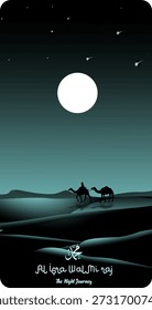 Vector isra' mi'raj Islamic background with moon in bright light.