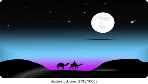 Vetor isra 'mi'raj fundo islâmico com lua em luz brilhante.