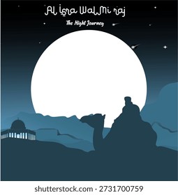 Vector isra' mi'raj Islamic background with moon in bright light.