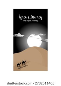 Vector isra' mi'raj Islamic background. Prophet Muhammad SAW's extraordinary journey in one night.