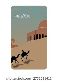 Vetor isra' mi'raj fundo islâmico. O profeta Muhammad VIU a extraordinária jornada de uma noite.