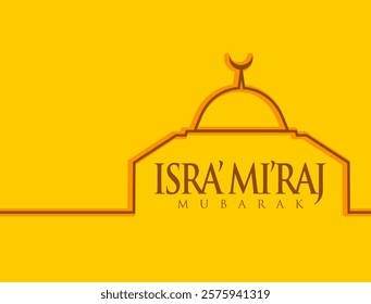 vector isra miraj mubarak pen line art al aqsa mosque building dome of the rock yellow color background