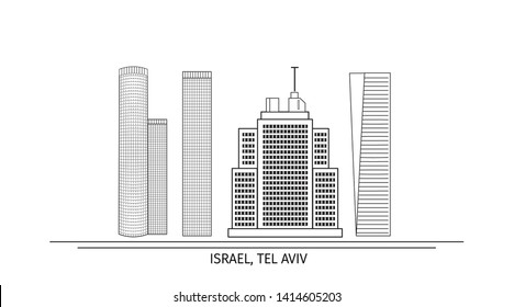 Vector Israel Ierusalem landscape. Ancient and modern buildings. Skyline detailed silhouette.