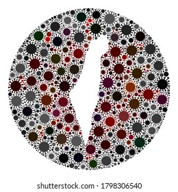 Vector Israel map mosaic of coronavirus. Infection attacks the lockdown territory from out space. Hole circle Israel map collage created with infection icons. Abstraction for lockdown illustrations.