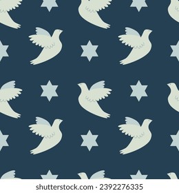 Vector Israel pattern. Dove star of David on a dark blue background