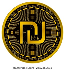 Vector of Israeli new shekel Digital Currency in gold and black colors on a white background.