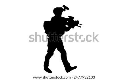 Vector Israeli soldier silhouette.  Commando of Israel special forces unit with rifle gun. Combat brigade in the IDF