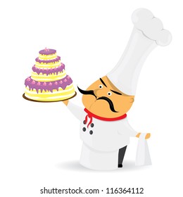 vector italian chef with cake. vector waiter icon.