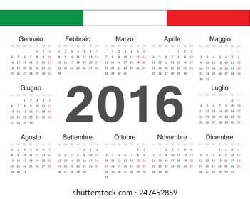 Vector Italian circle calendar 2016. Week starts from Monday.