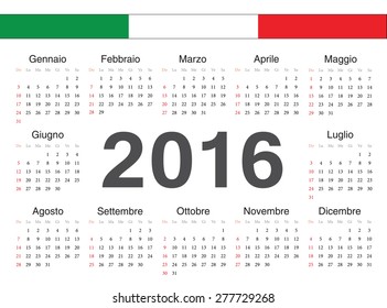 Vector Italian circle calendar 2016. Week starts from Monday.