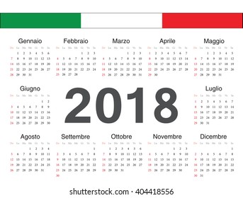 Vector Italian circle calendar 2018. Week starts from Monday.