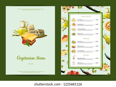 Vector italian cuisine cafe or restaurant menu illustration