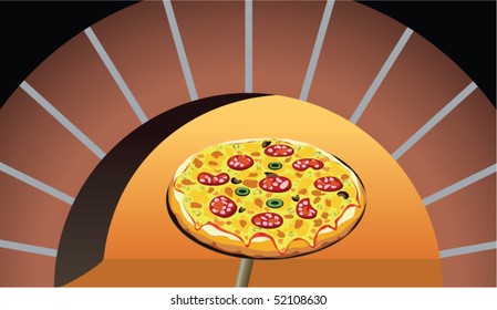 vector italian pizza in oven