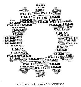 Vector italian text icons are united into gearwheel mosaic. Mechanical design concept constructed with italian text elements.