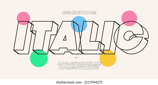 Vector italic font 3d line style modern typography for infographics, motion graphics, video, promotion, decoration, logotype, party poster. 10 eps