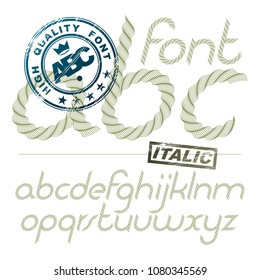 Vector italic lower case alphabet letters collection made with spirograph pattern, guilloche ornament. For use as bank notes or bonds design.