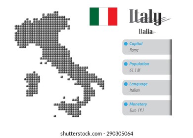 vector Italy map and info metallic pixel design