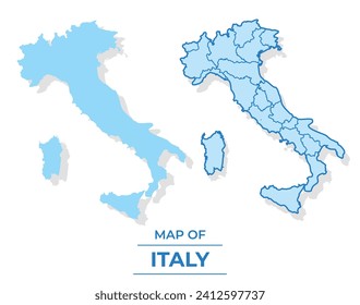 Mapa del vector Italia conjunto ilustración de estilo simple plano y contorno