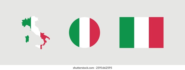 
Vector Italy National Flag icon collection. Flag set of Italy various styles.