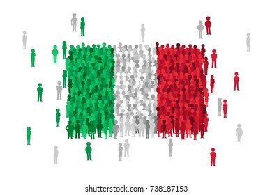 Vector Italy state flag formed by crowd of cartoon people