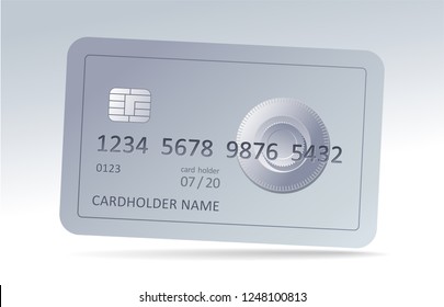 Vector item Bank card in gray with chip safe secret lock