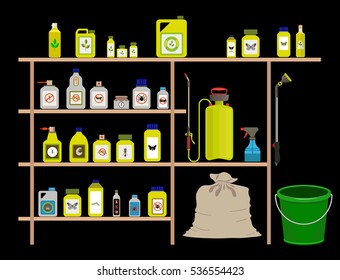 Vector items for gardening, agriculture and farming: pesticide, toxic chemicals and fertilizers